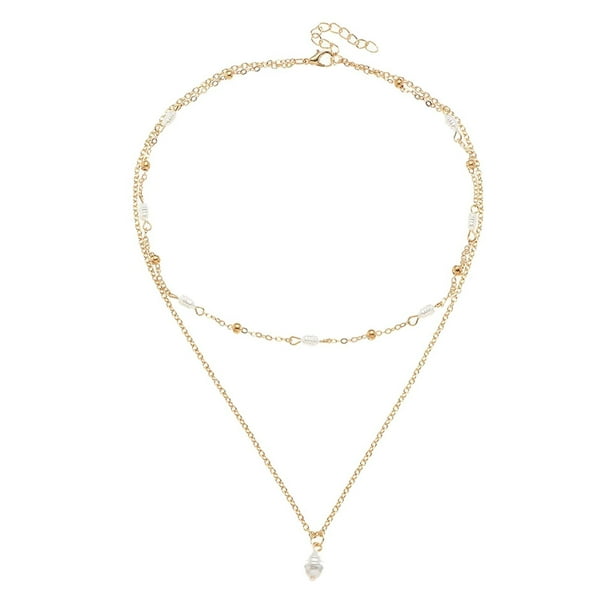 Collar de perlas para las mujeres Dainty Gold Necklace Prom Pearl Choker Layered Necklaces Jewelry Gifts for Girls Vintage Double Pearl Pendant Necklace
