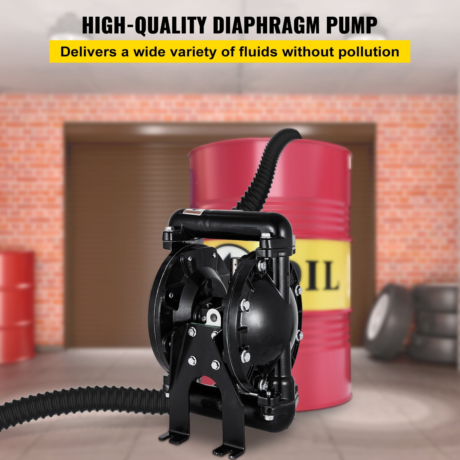 SKYSHALO Dual Diaphragm Pump, Air-Powered, 1" Inlet/Outlet, Aluminum Body, 35 GPM, Max 120 PSI, for Industrial Applications, QBY4-25LF46-1inch-35