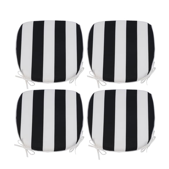 Outdoor Patio Chair Cushions Set of 4, Water-Repellent U-Shape Thick Foam Seat Cushions with Ties, 17"x16"x2" All-Weather Cushions for Garden Patio & Dining Chairs, Black White Striped