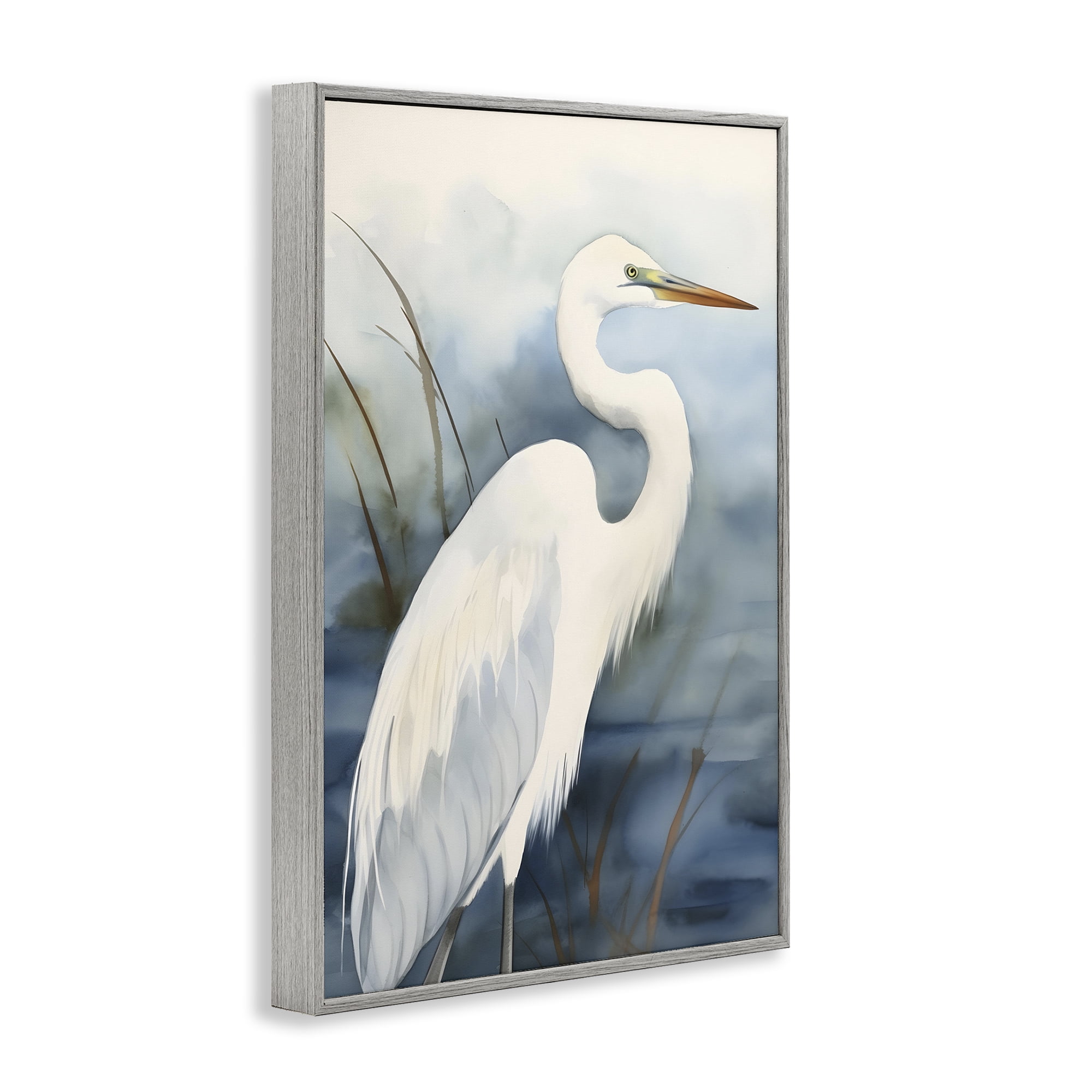 Stupell Industries Soft Egret Impression Animals & Insects Painting Gray Framed Art Print Wall Art, 16 x 24