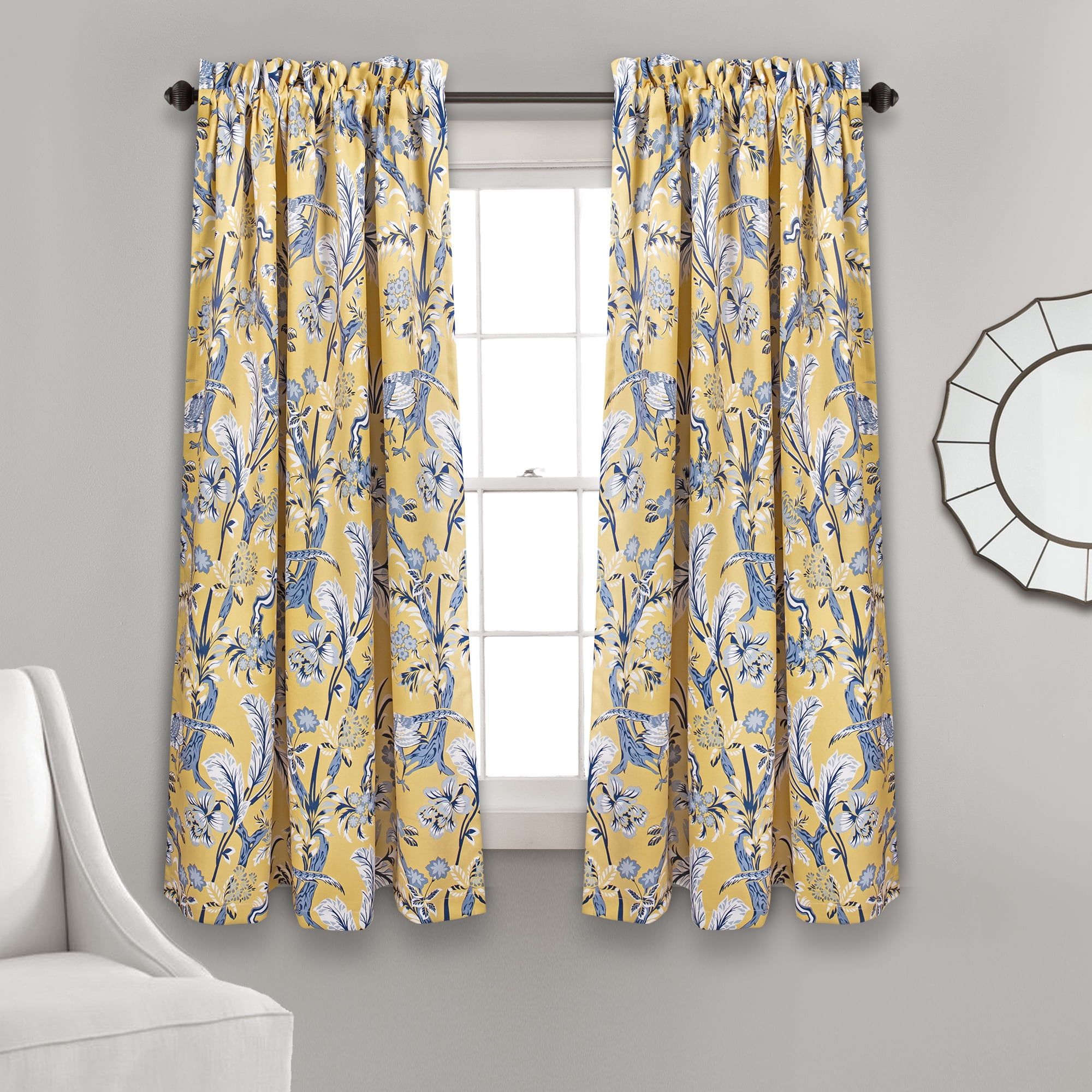 Lush Decor Dolores Vorhänge – Lichtfilternd, Mit Pfauen-Muster, 2 Stück, Je 132 Cm Breit, Marineblau/Multi