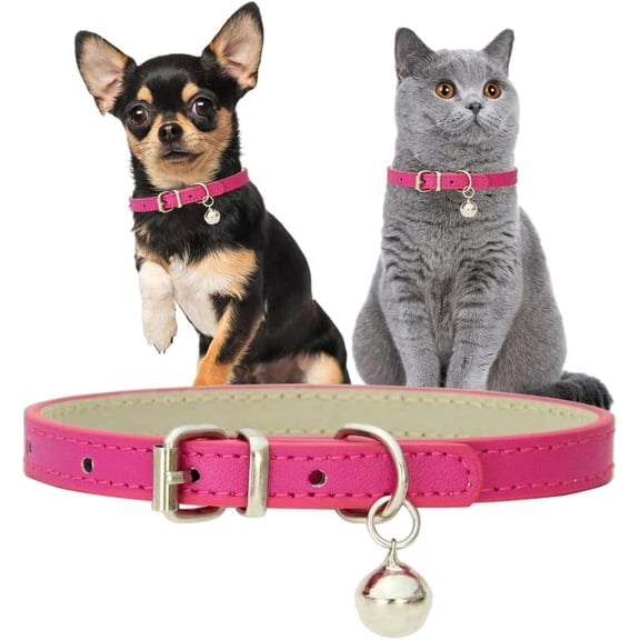 Dog Collar with Bell, PU Leather Puppy Collar with Bells Boys Dog Collars Adjustable for XXS XSmall Small Medium Pet Male Dogs Little Cats