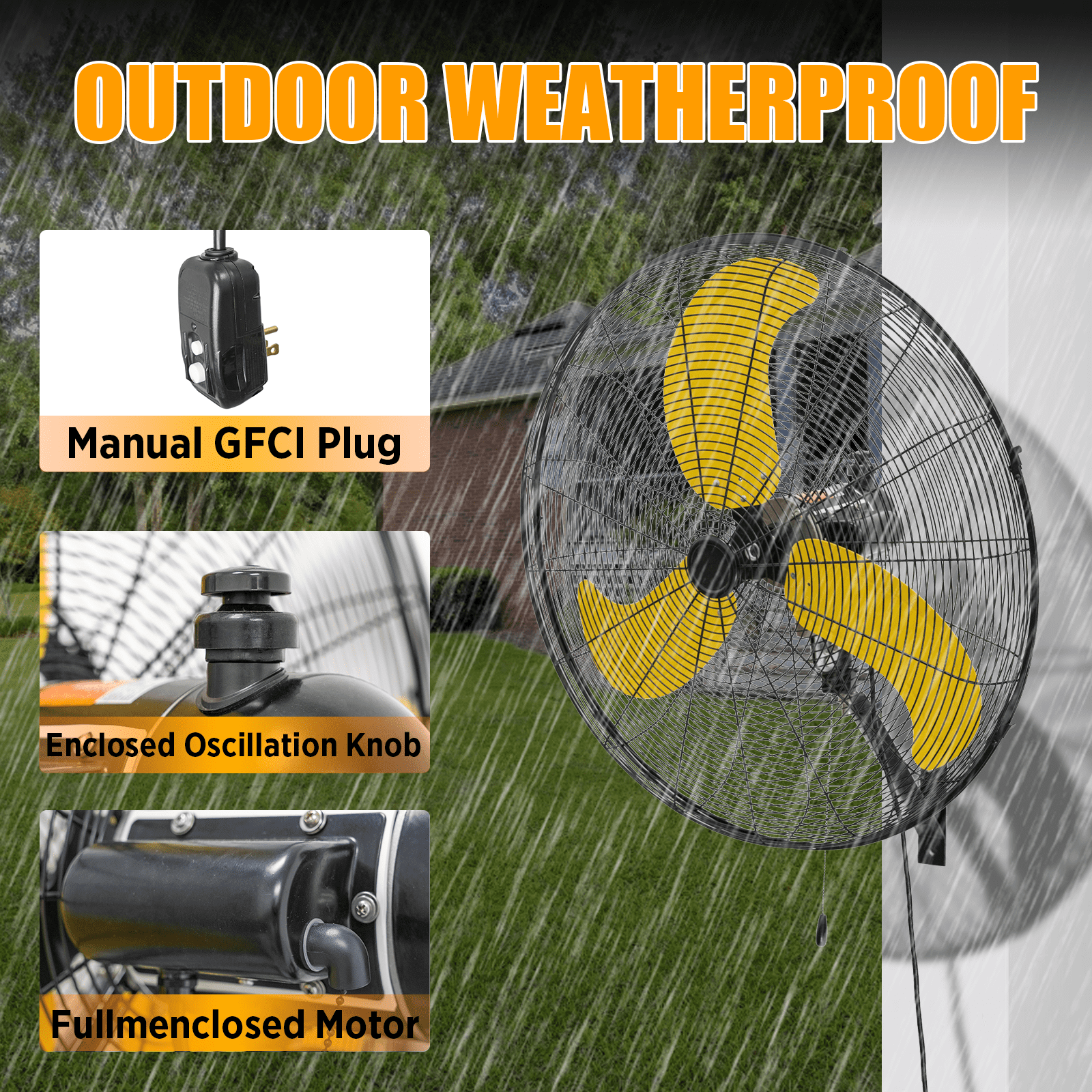 9300 CFM 30" Outdoor Wall Mount Misting Fans, High Velocity 3-Speed Waterproof Professional Oscillating Wall Fan, Heavy Duty Industrial Fan for Commercial, Garage, Warehouse, UL Listed