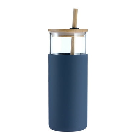 

Peryerana 1pcs Silicone Sleeve High Borosilicate Glass Straw Single Layer Glass Bottle 600ml Tea Cup with Bamboo Lid Straw Insulation Sleeve for Office Home