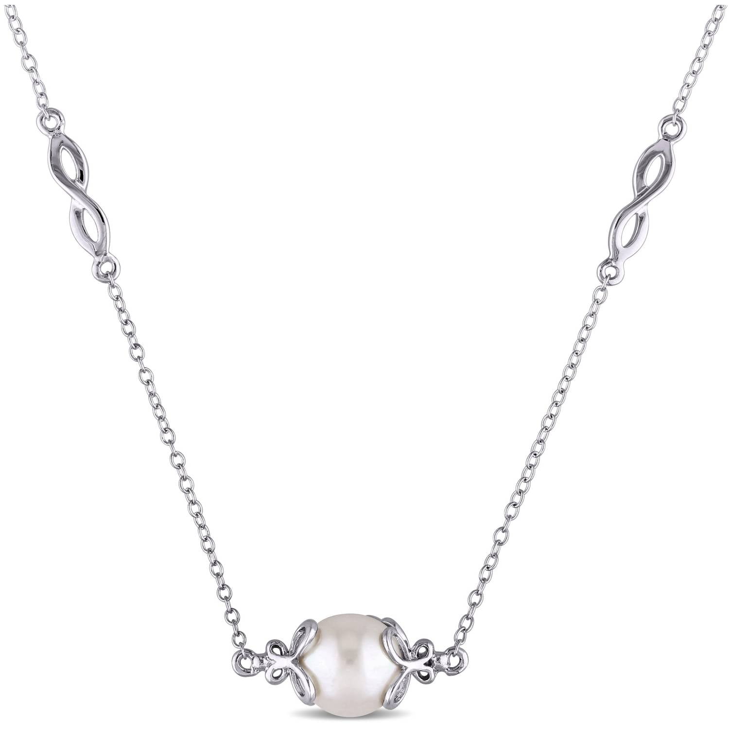 Miabella 9-9.5mm White Cultured Freshwater Pearl Sterling Silver Infinity Tin-Cup Necklace, 36" by Miabella