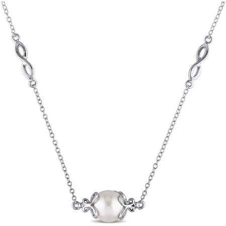 Miabella 9-9.5mm White Cultured Freshwater Pearl Sterling Silver Infinity Tin-Cup Necklace, 36