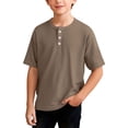 thumbnail image 2 of AJTQTH Kids Boys Henley T-Shirts Waffle Knit Summer Short Sleeve Button V Neck Basic Solid Color Tees Tops Lightweight Comfy Beach Vacation School Uniform Tshirt Brown 9-10 Years, 2 of 8