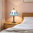thumbnail image 7 of Sky Blue Tiffany Style Table Lamp, Stained Glass Dome Shade with Textured Mosaic Panels,LED Dimmable, Vintage Bronze Base Bedside Lamp for Bedroom, Living Room & Office.7.87*14.17 in, 7 of 7