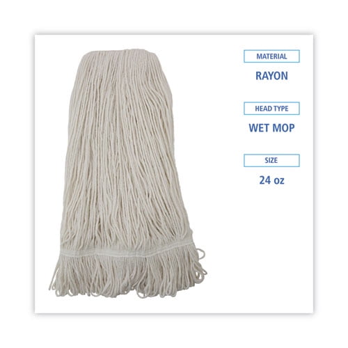 Pro Loop Web/Tailband Wet Mop Head, Rayon, 24oz, White Pro Loop Web/Tailband Wet Mop Head, Rayon, 24oz, White