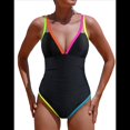 thumbnail image 1 of Traje de Baño de una Pieza para Mujer 2025 con Control de Abdomen, Diseño de Bloques de Color Neón, Cuello en V Profundo y Adelgazante Negro M, 1 of 8