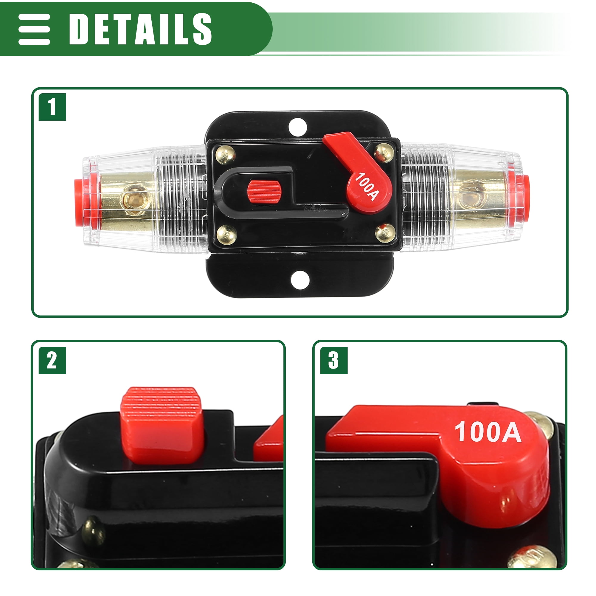 Unique Bargains 2 Set DC 12V-24V Fuse Holder 100A Inline Circuit Breaker Reset Fuse Holder Zinc Alloy Black