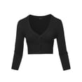 thumbnail image 1 of A2Y Women's Solid Cropped Bolero 3/4 Sleeve Button Down V-Neck Cardigan Sweater Black S, 1 of 5