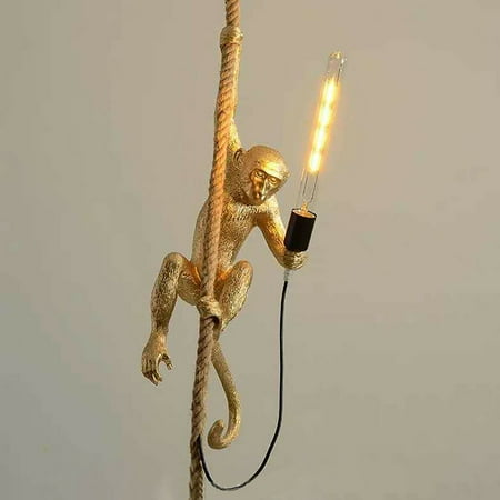 

SHZICMY Vintage LED Ceiling Lamp Resin Hemp Rope Monkey Wall Light For Hallway Balcony Gold