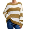 thumbnail image 1 of Lilgiuy Womens Stripe Long Sleeves Round Neck Color Matching Loose Tops Blouse Knitted SweaterKhaki4 2022 Fall Winter, 1 of 5