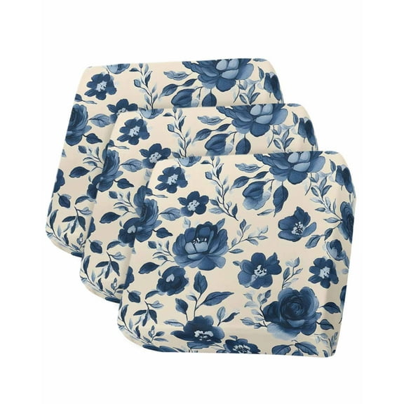 Navy Blue Floral Sofa Couch Cushion Covers Washable, Removable Stretchable Sectional Couch Covers, Spring Retro Botanical Flowers Slipcovers for L & T Shape Sofa Furniture Protector S Size 3 pcs
