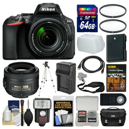 Nikon D5600 Wi-Fi Digital SLR Camera & 18-140mm VR DX AF-S + 35mm f/1.8 G DX AF-S Lens + 64GB Card + Case + Flash + Battery & Charger + Tripod