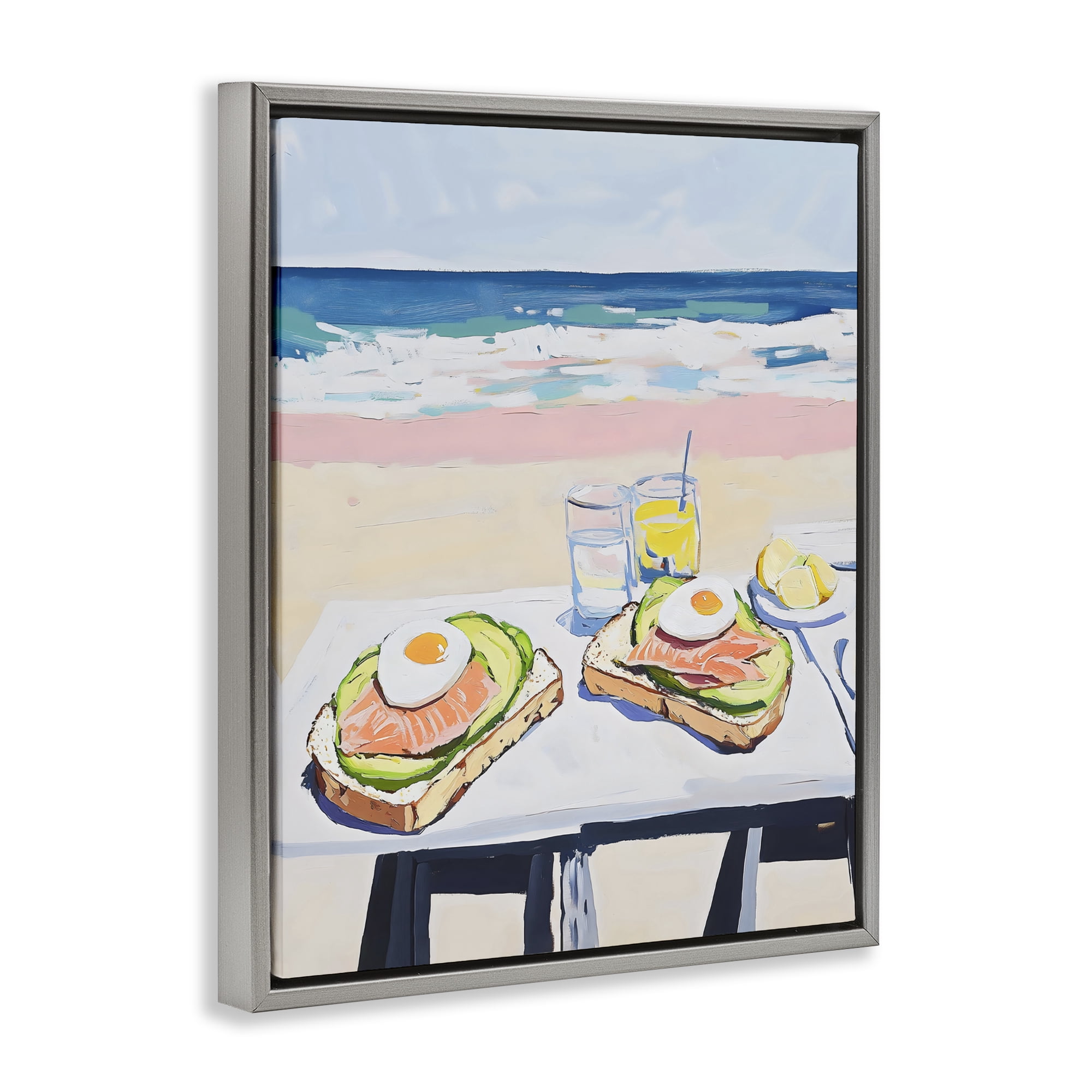 Stupell Industries Avocado Toast at Beach Gray Framed Floater Canvas Wall Art, design by The Prints Vibe