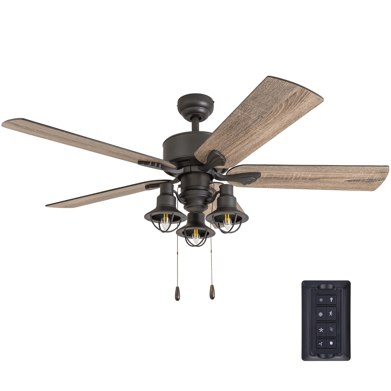 52" Prominence Home Royal Palm Tropical Four Light LED Ceiling Fan RC Bronze