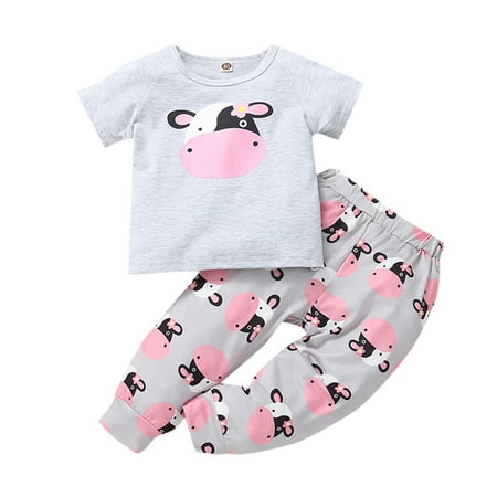 

Toddler Girls Outfit Baby Girls Short Sleeve Cute Cartoon T Shirt Tops Print Pants Outfits Set 2Pcs