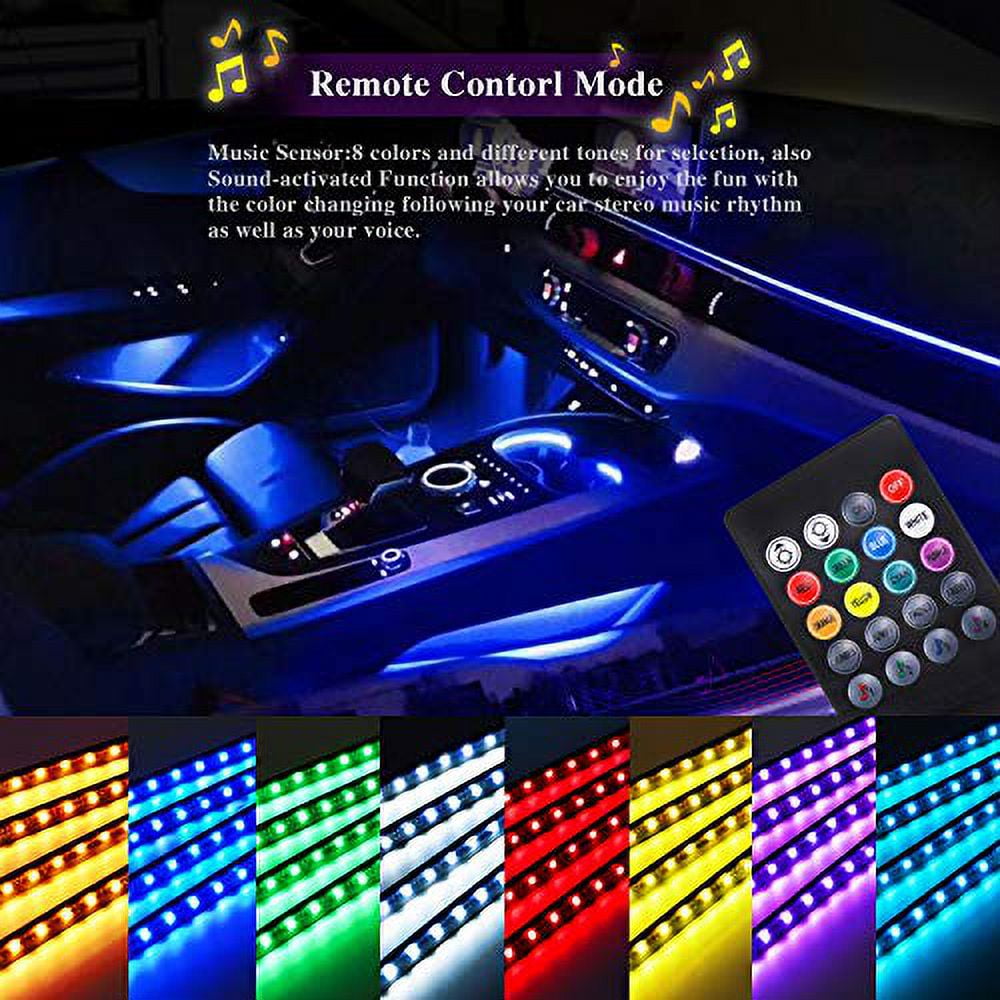 LivTee Car Led Interior Lights，4pcs 48 LED Multicolor Music Car Interior  Accessories Under Dash Lighting Waterproof Kit with Sound Active Function  and Wireless Remote Control, Car Charger Included