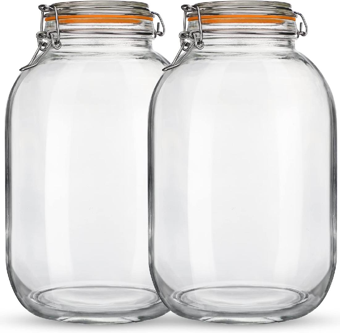 Glass Jars with Airtight Lids, 2 Pack 1 Gallon Wide Mouth Mason Jars