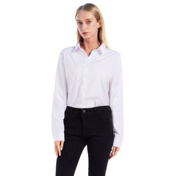 EFINNY Women's Button Down Shirts Long Sleeve Regular Fit Work Office Blouse,S M L XXL 3XL 4XL 5XL (Plus Size),White Dress Shirts for Women Ladies