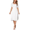 thumbnail image 1 of VESTIDO MIDI CASUAL DE MUJER CON OJALOS INSPIRADO EN CHIC, CUELLO CUADRADO, MANGAS CORTAS Y PUFF, COLOR BLANCO, 1 of 6