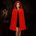 thumbnail image 2 of hoksml Mid Length Hooded Velvet Cloak with Bow Tie Ruffle Hem for Halloween Christmas Cosplay Cape Party Dress Up, 2 of 9