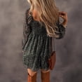 thumbnail image 3 of AURA Women’s Floral Dress V Neck Long Sleeve A Line Short Dress Green Print XS XXL, 3 of 5