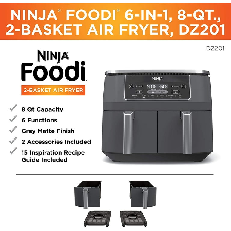 Ninja DZ201 Foodi 6-in-1 2-Basket Air Fryer with DualZone  Technology, 8-Quart Capacity, and a Dark Grey Stainless Finish (Dark Grey  Stainless) (Renewed) : Home & Kitchen