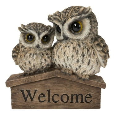 Hi-Line Gifts 6.25" Mother and Baby Owl with Welcome Sign Outdoor Garden Statue