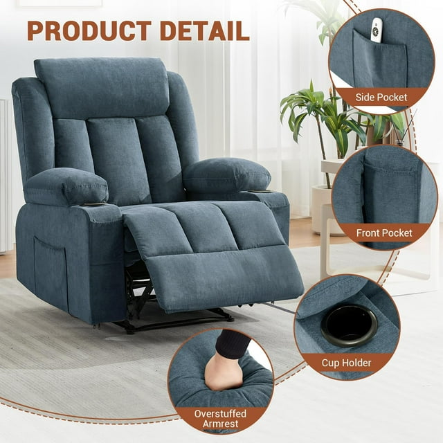 BeesClover Manual Recliner Chair with Massage & Heat – 8-Point Vibration, Lumbar Heating – Swivel Glider Rocking Recliner, Easy Assembly, Living Room Chair