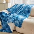 thumbnail image 4 of Manta de piel sintética, manta de oveja, cómoda y lujosa manta mullida para acurrucarse, manta suave para sofá y cama, 127 x 152 cm, color azul y blanco, 4 of 5