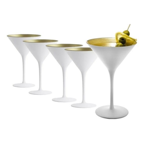 Stölzle Lausitz Olympia Martini Glass (Set of 6) - 8 Oz Luxury Drinkware, Crystal Drinking Glasses, Lead-Free, Dishwasher Safe - Ideal Barware for Gatsby-Style Events (White/Gold)