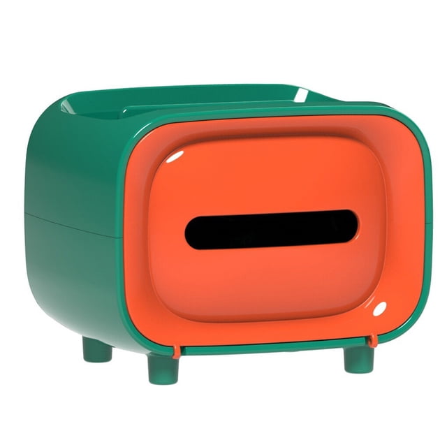 Multifunctional Tissue Box Retro TV Paper Storage Organizer Napkin Multifunctional Desk Holder Desk Container, Orange