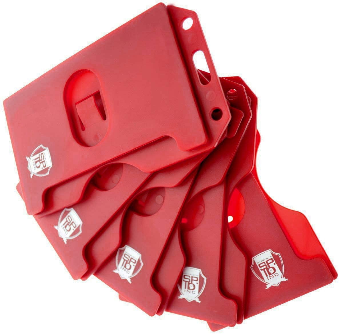 Bulk 50 Pack - Red Hard Plastic Badge Holder Vertical - Side Load 2 Card Protector - Multiple Card ID Badge Holders - Heavy Duty Rigid/Hard Plastic by Specialist ID (Red)