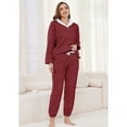 thumbnail image 2 of Heartnice Fluffy Pajamas set for Women Fleece Pullover 2 Piece Pjs Set Soft Plush Sleepwear Winter Loungewear(Burgundy, M）, 2 of 4