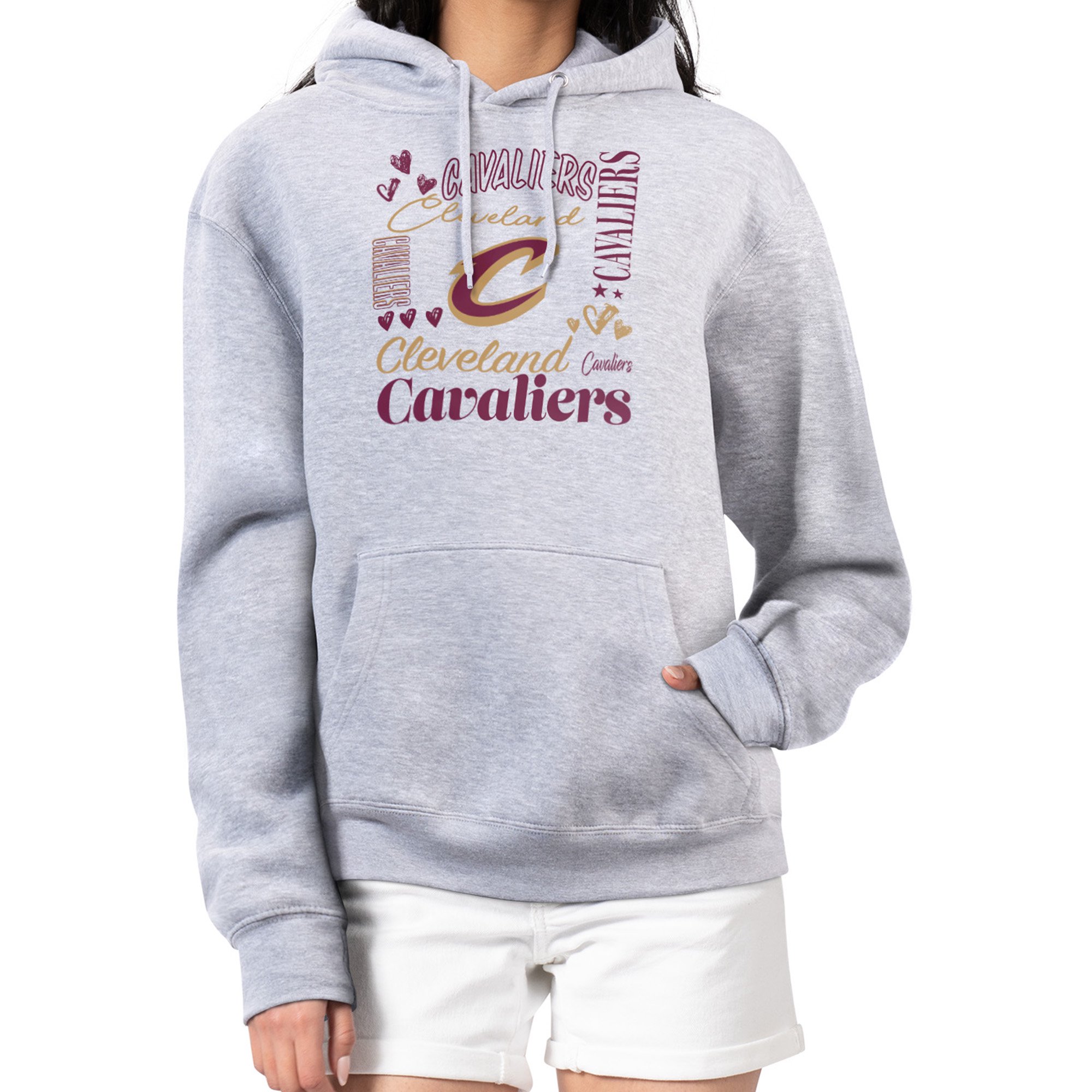 Women's G-III 4Her by Carl Banks Heather Gray Cleveland Cavaliers Team Collage Graphic Fleece Pullover Hoodie