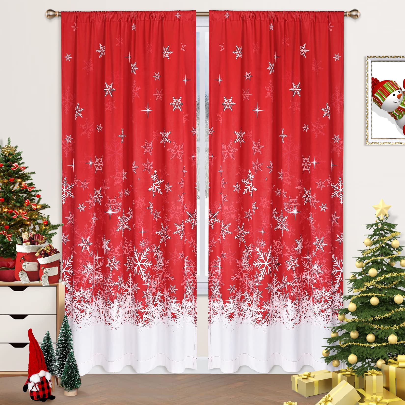 Christmas Curtains,Snowflakes Design Xmas Curtain Velvet Decorative ...