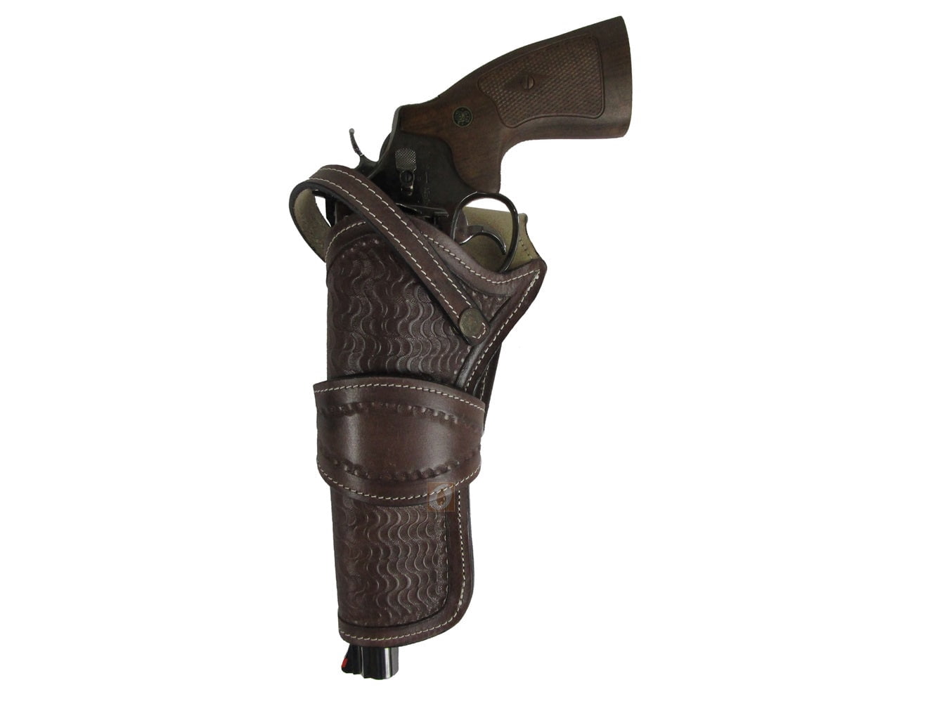 Leather Holster Long Barrel Western Gun Cover Wavy Brown Color - Left Handed