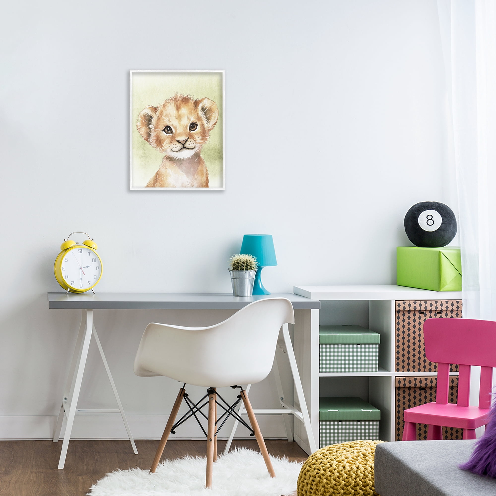 Stupell Industries Jungle Friends Baby Lion White Framed Giclee Art, design by Christine Simpson Art