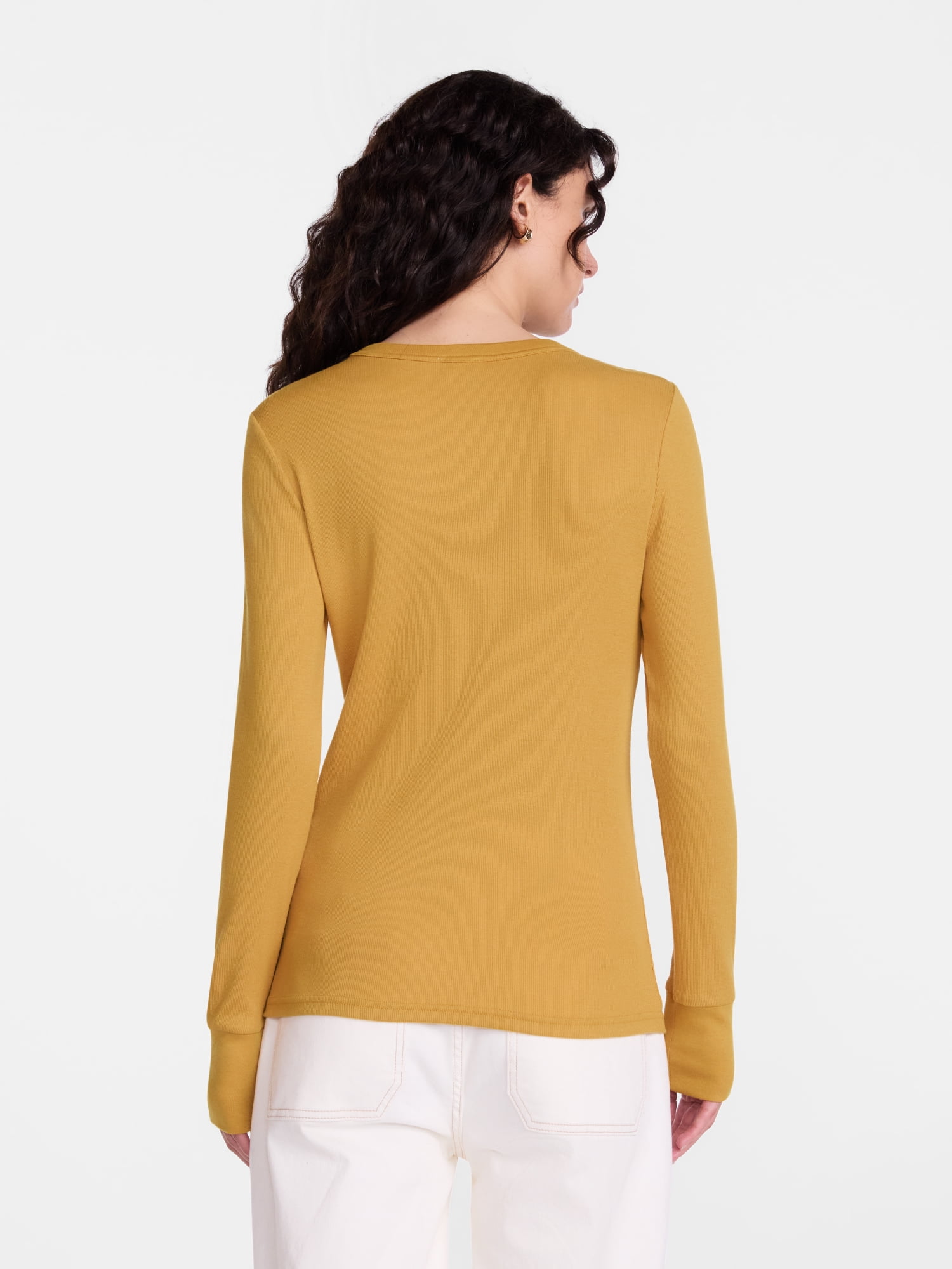 Scenario Women's and Women's Plus Rib Tee with Long Sleeves, Sizes XS-4X