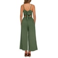 thumbnail image 3 of INSPIRE CHIC Linen Jumpsuits for Women's Casual Spaghetti Strap Sleeveless Wide Legs Rompers XS Army Green, 3 of 5