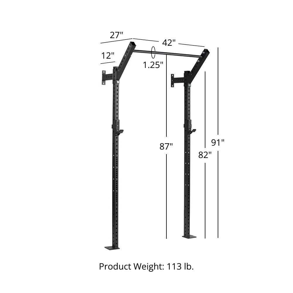 Titan Fitness T-3 Series Space Saving Rack, 82" Height x 12" Depth, Compact Wall Mounted Power Rack, 2x3 11-Gauge Steel Uprights, Includes J-Hooks & Pull-Up Bar, Space Efficient Design