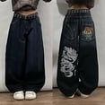 thumbnail image 3 of Pantalones vaqueros con estampado gótico Retro para mujer, pantalón holgado de pierna ancha y recta, estilo Hip Hop americano, Y2K, Unisex, 3 of 5