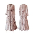 thumbnail image 3 of Women'S V Neck Floral Printed Pleated Dress Long Sleeve Flowy A Line Party Maxi Cocktail Dresses Pink XL, 3 of 7