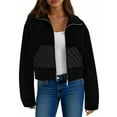 thumbnail image 3 of jtjvou Women's Fashion Faux Shearling Shaggy Full Zip Coats Warm Winter Patchwork Lapel Collar Jackets with Pockets Black L, 3 of 7