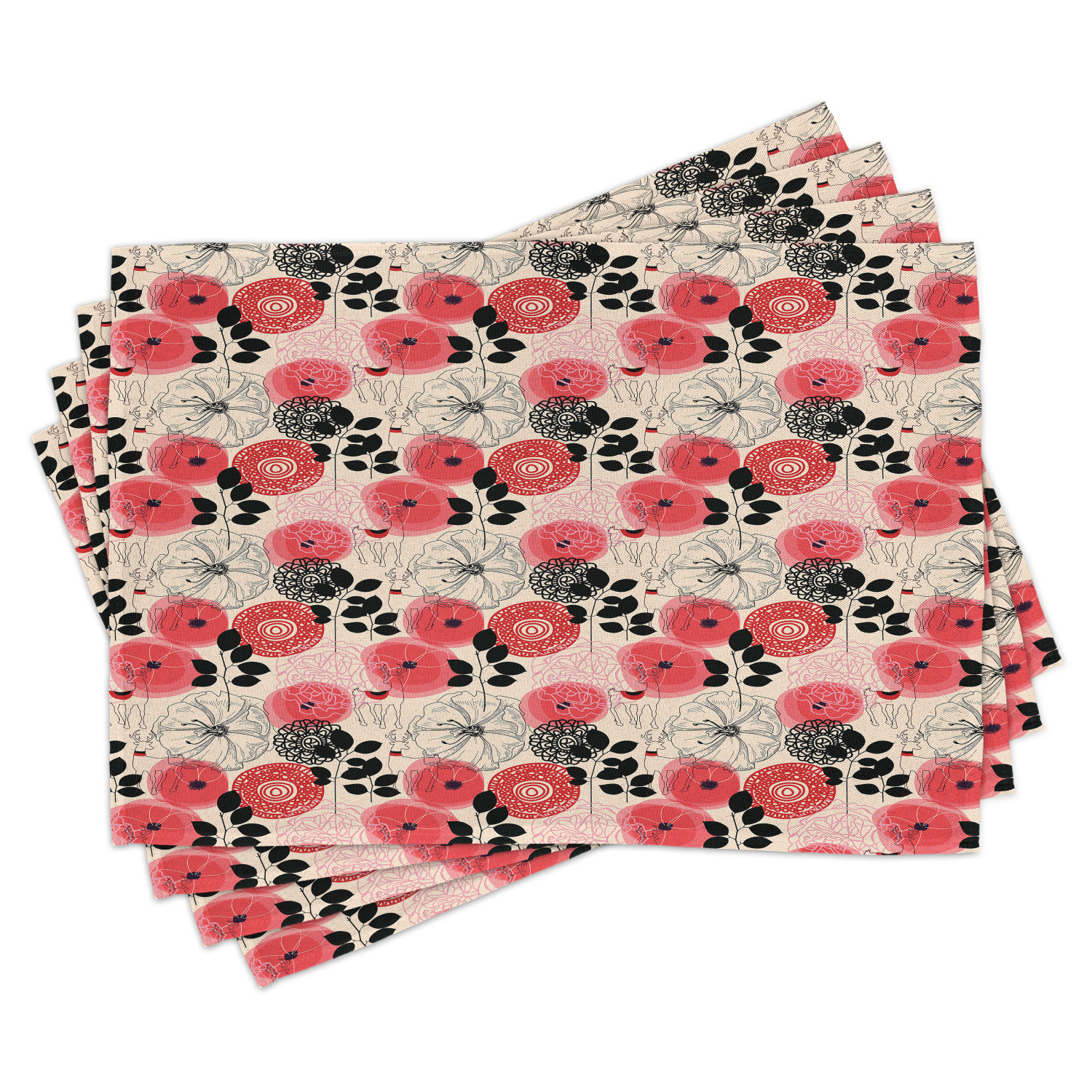 Floral Placemats Set of 4 Modern Abstract Big Circled Abstract Flowers