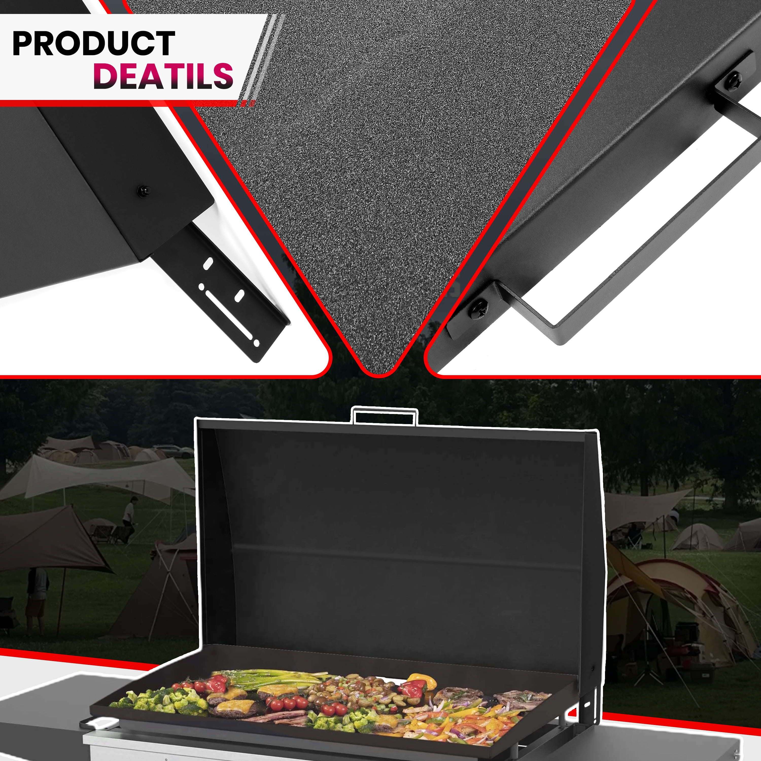 Kojem 36 in Griddle Hood Lid for Blackstone Griddle 36" Grill Hard Cover Black BBQ with Heatproof Handle Powder Coated