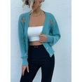 thumbnail image 2 of ZAFUL for Women Floral Embroidered Button Up Cable Knit Cardigan Blue S, 2 of 5